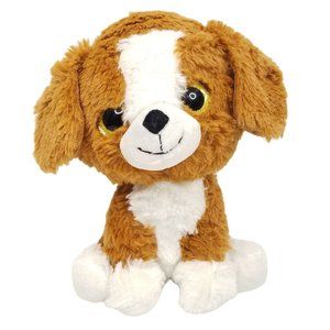Toms Toy Puppy Dog Plush 10" Stuffed Animal Toy Brown White Yellow Glitter Eyes